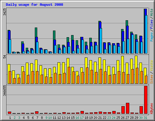 Daily usage for August 2008